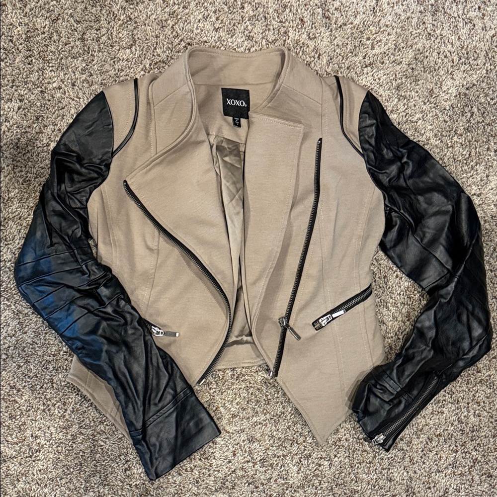 XOXO Women's Leather Jacket in Black and Tan